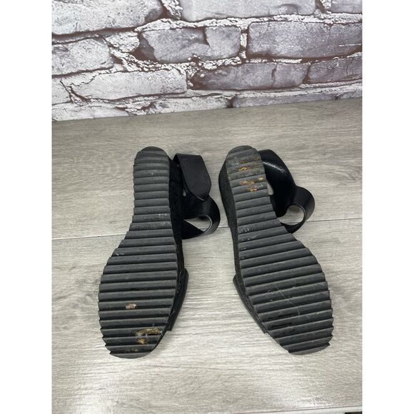 Pedro Garcia Black Leather Platform Suede Wedge Ankle Strap Sandals Women 37.5EU - Picture 11 of 16